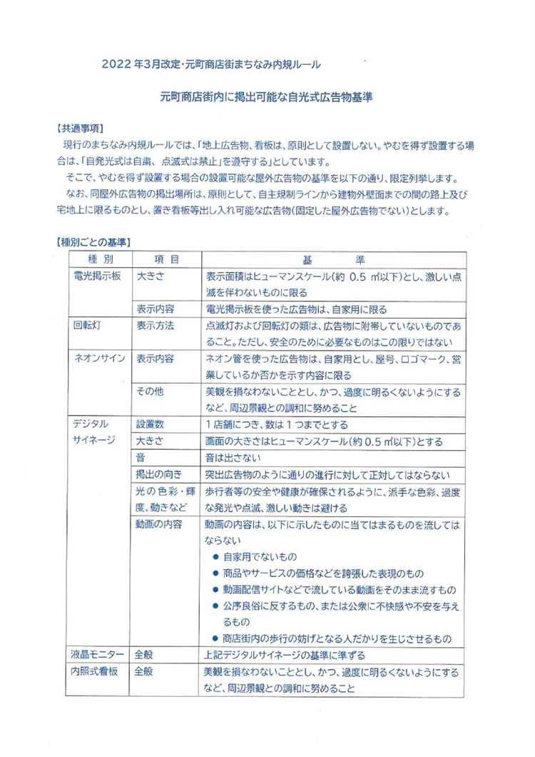 2022年3月改訂 元町商店街まちなみ内規ルール